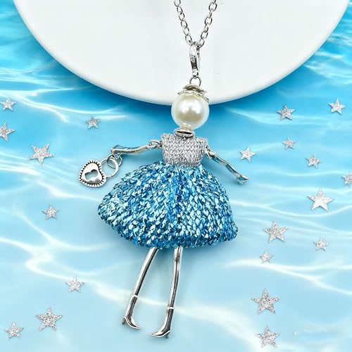 Crystal Paris Doll Necklace for Women, Handmade Cute Dress Long Chain Pendant Necklace Prom Costume Jewelry - style: 23