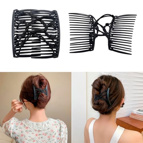 5 Pieces Stretchy Magic Hair Comb Adjustable Elastic Comb Clip for Women Girls No Crease Hair Pins Vintage Bun Maker for Curly Thick Wavy Hair Ponytail - color: Black,Red,Brown,Purple,Blue