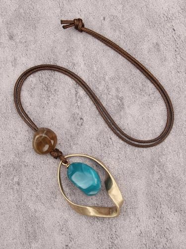 Jeilwiy Leather Necklace for Women Funky Necklace Choker String Cord Necklace with Pendant Boho Style Jewelry - style: Twisted Pendant with Stone