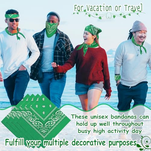 ILHSTY 60 Pcs Women Men Paisley Bandanas Bulk Unisex Bandanas Head Cowboy Scarf Necktie handkerchief Party Supplies - color: Green