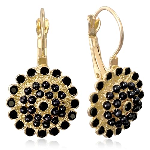 Bohemian Vintage Sliver Geometry Enamel Flower Lightweight Dangle Hoop Earrings Ethnic Handmade Circle Disc Teardrop Earrings For Women - color: Black