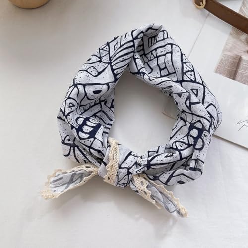 Soft Cotton Like Lace Bandana Headband, Head Wrap, Protective Coverage, Hair Neck Scarf for Women 24 x 24 inch - color: Cas006 - Geometric W