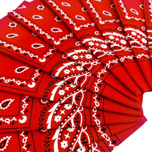 Vamqor 100% Cotton 10 Pack Fine Bandanas - color: Red