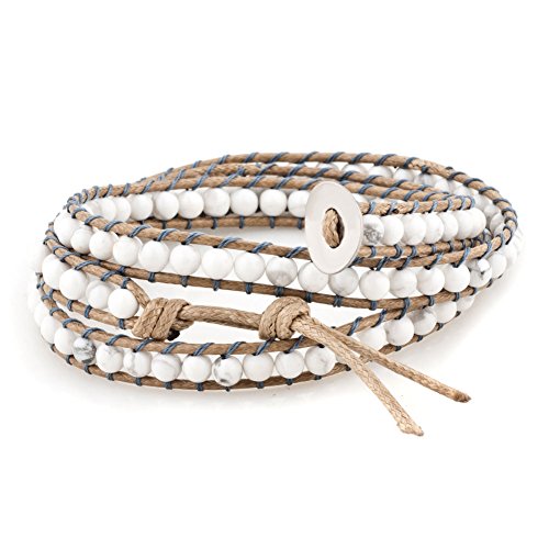 Layered Leather Handmade Bracelet Boho Bohemian Style Multilayer Crystal Glass Natural Stone Beaded Wrap Bracelets Collection for Women - style: BR507