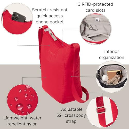 Baggallini Swift Mini Crossbody Bag for Women - 4.5x7 Small Travel Purse with Crossbody Strap and RFID - color: B- Lite Scarlet Red