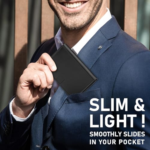Mens Wallet Credit Card Holder Mens Front Pocket Wallet Leather Wallets for Men With Rfid Blocking Pop Up Aluminum Case Black Trifold Magnetic Money Clip Gift Ideas - color: Black