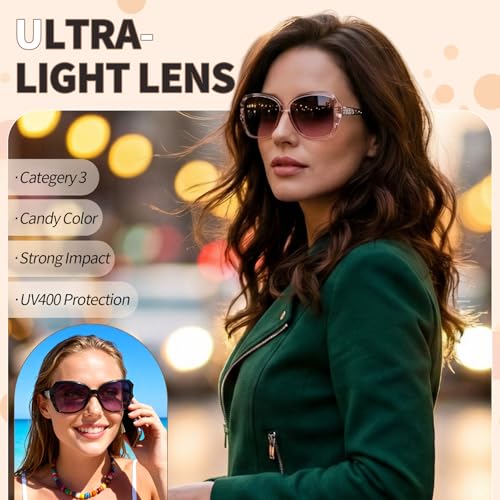 3/4 Pcs Women Large Sunglasses UV 400 Glasses Oversized Classic Trend Ladies Sunglasses with Shiny Large Frame - color: Black/Brown/Champagne