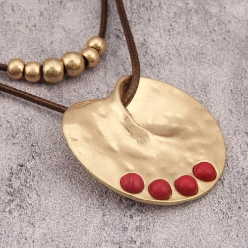 Boho Necklaces for Women Chunky Circle Necklace Layered Boho Circle Leather Choker Necklace Long Vintage Necklaces Bohemian Jewlery Gifts - style: Bohemian Pendant Necklace