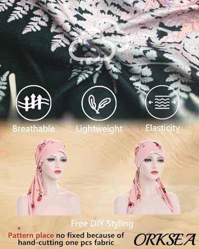 Chemo Headwear for Women Pre-Tied Head Scarf Headwraps Soft Turbans Cancer Hats Chemo Beanie Coverings Scarves - color: Black Flower2