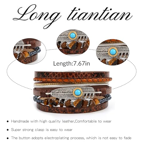 Long tiantian Boho Leather Wrap Bracelets Western Bracelets for Women Stackable Starfish Crystal Pearl Turquoise Leather Bracelet With Clasp Jewelry Gifts Boho Dresses - color: A1:dark brown Bracelet