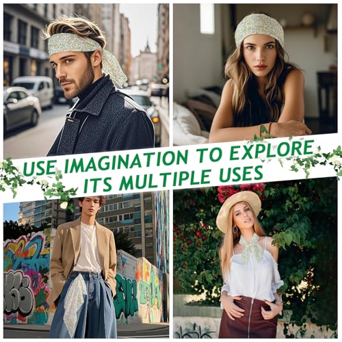 Large Cotton Bandanas for Women, 27 x 27 inch Hair Neck Scarf, Headband Square Scarf - color: Green Yellow in White
