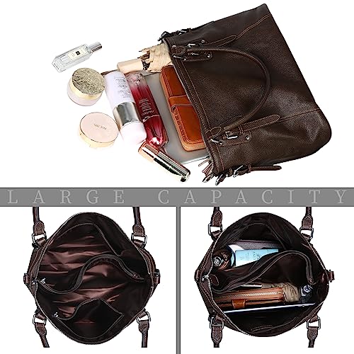 HESHE Genuine Leather Purses and Handbags for Women Tote Shoulder Bag Satchel Purse Top Handle Bags Hobo Crossbody Purse - color: Coffee, size: Large