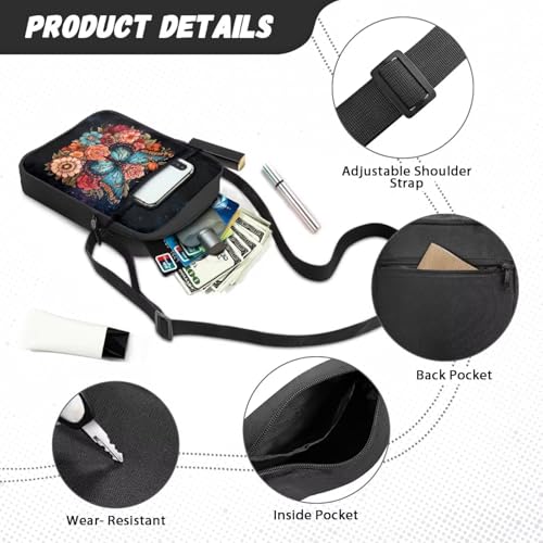 Womens Crossbody Bag Cell Phone Purse Wallet Small Shoulder Handbag for Workout Travel Gym - color: Butterfly Mandala