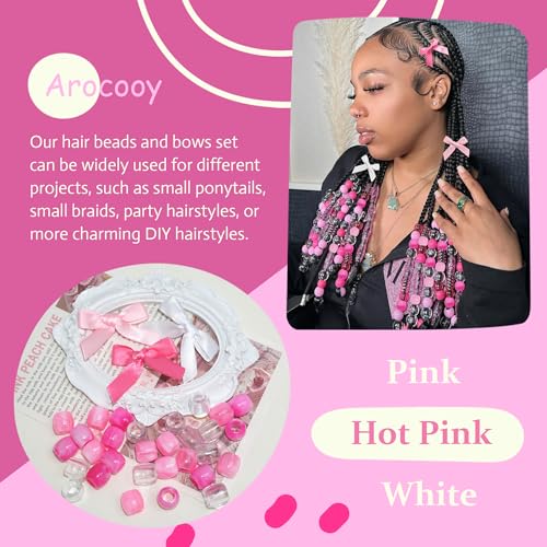 Hair Beads for Braids Hot Pink Loc Dreadlock Beads and Satin Bow Hair Clips Cute Hair Accessories for Kids Girls - color: Hot Pink