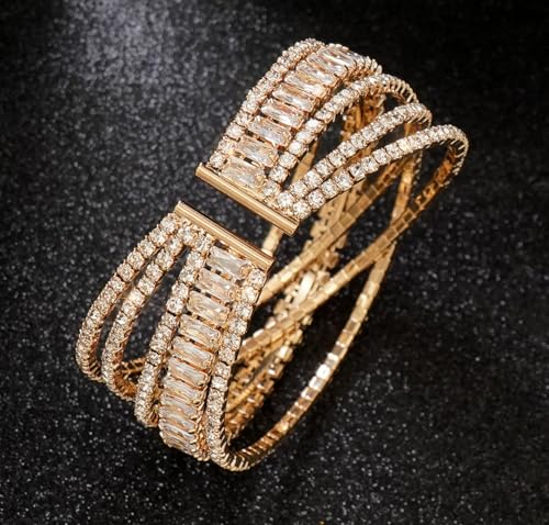 Rhinestone Bracelet for Women MultiLayer Crystal Cuff Bracelet Strand Layered Bracelet - color: Gold 4