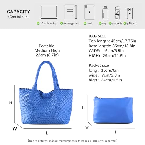 Woven Tote Bag Womens Purse Vegan Leather Shoulder Handbags Fashion Summer Beach Tote Bags Large Travel Totes - color: Klein Blue