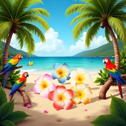 10Pcs 7cm Multicolor Hawaii Plumeria Flower Clips, Artificial Tropical Flower Hair Accessories for Wedding, Beach Party, Artificial Hair Clips and Barrettes
