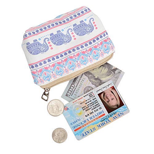 Women and Girls Cute Fashion Coin Purse Wallet Bag Change Pouch Key Holder - color: Bohemian Elephant