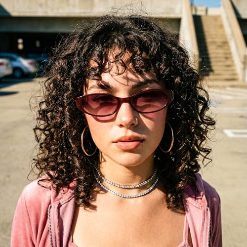 FEISEDY Retro Oval Womens Sunglasses, Trendy Cat Eye Skinny Chic Narrow Y2K 90s Small Sunnies B9177 - color: Wine Red Frame - Gradient Red
