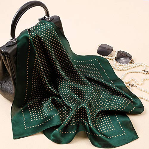 ANDANTINO 100% Mulberry Silk Scarf -21” Square Neckerchief with Gift Packed - color: Dark Green-paisley