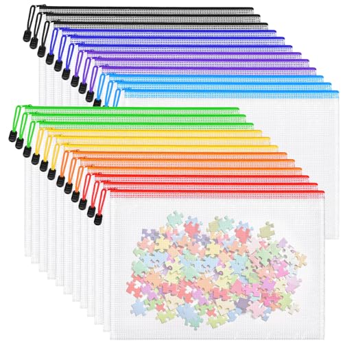 24pcs Mesh Zipper Pouch Bags, A4 Letter Size 8 Colors Plastic Zipper Bags for Organizing Storage, Clear Pouches with Zipper, Waterproof Mesh Bags for School Supplies, Home Organize, Travel Storage - style: A4-24pcs
