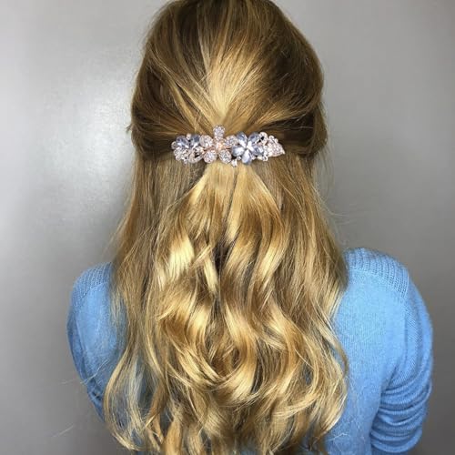 Joez Wonderful Rhinestone Hair Clip Sparkly Crystal Barrettes French Wedding Prom Engagement Pageant First Communion Hair Decorative Accessories for Women Bride Thick Long Hair (Flower White, 1 Pcs) - color: Rhinestone Flower Silver