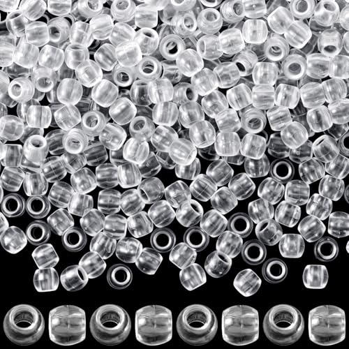 OIIKI 150pcs Clear Hair Beads for Braids, Plastic Loc Dreadlock Large Hole Pony Beads, Crystal Hair Bead Assortments Decoration for Jewelry Making Bracelets Necklaces DIY Crafts- 0.47x0.39in