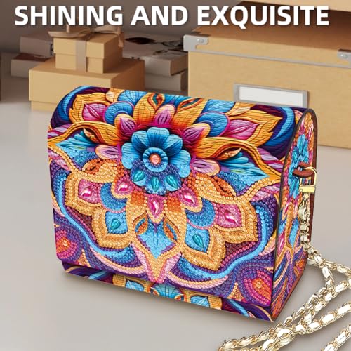C'eitura Diamond Art Painting Wooden Shoulder Bag, 5D DIY Rhinestone Mandala Floral Chain Purse with Colorful Boho Pattern, Wooden Clutch Handbag Craft Gift - color: SKB207