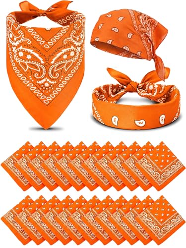 Unittype 36 Pieces Paisley Bandana Cowboy Bandanas Sports Novelty Headband Square Scarf Outdoor for Western Party Costume - color: Orange, style: Simple Style