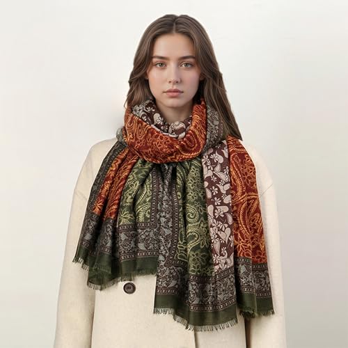 Paisley Pashmina Feel Shawls Wraps for Women Rave Scarf Soft Silky Exotic Boho All Seasons - color: Green