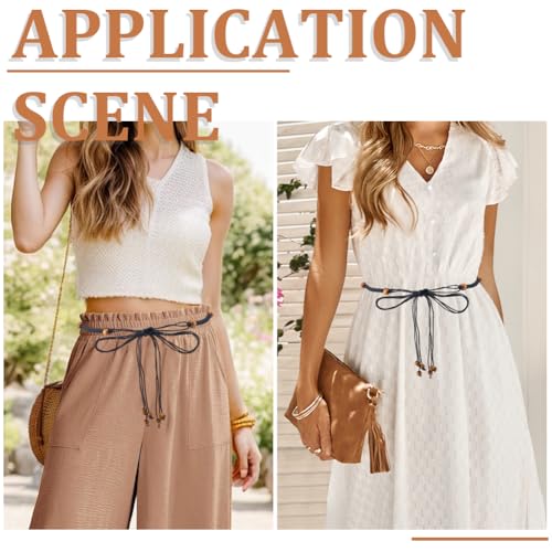 CRASPIRE Beaded Rope Belt Boho Tassel Belts White Bohemian Adjustable Handmade Cord Braided Long Skinny Strap Chain Wood Beads Western Woven Thin Tie for Women Lady Dress Cloth Skirt Wrap 67 Inch - color: Black