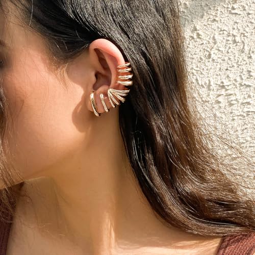 Ear Cuff Earrings for Women Chunky Ear Cuff Colourful Non Pierced Ear Cuff Non Piercing Clip On Cartilage Wrap Cuff Earrings Jewelry Gifts - color: 243-Gold