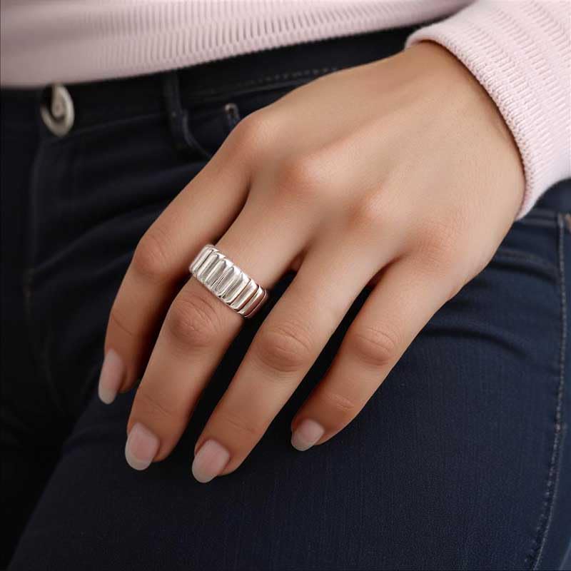 LeCalla 925 Sterling Silver Chunky Bold Signet Rings for Women and Men | Textured Twisted and Ribbed Statement Rings | Minimalist Texture Silver Ring Jewelry for Women & Men (Sizes 6-8 No.) - size: Ring Size-6No., style: Charlotte Bold Signet