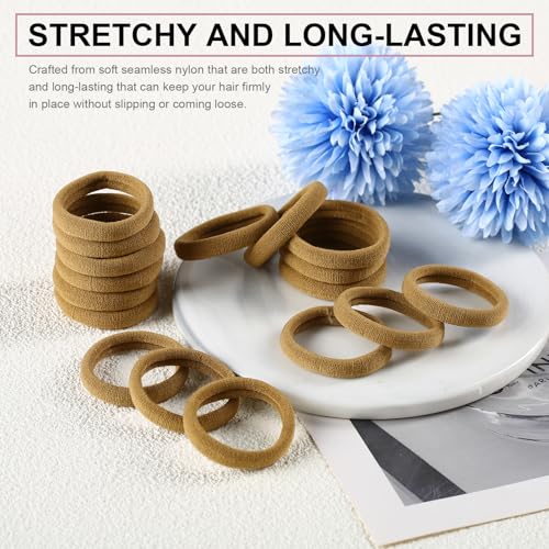 LuSeren 120 Pcs No Damage Hair Ties for Thick Hair, Large Soft Seamless Nylon Hair Elastics for Women, Ponytail Holders, Hair Accessories – Light Brown - color: Light Brown