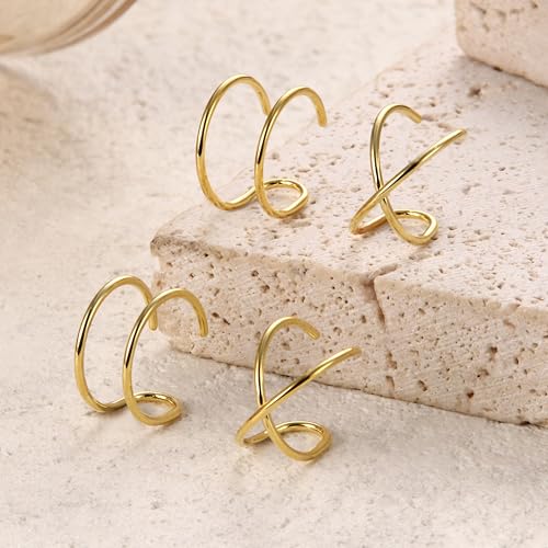 MILACOLATO 4Pcs 925 Sterling Silver Ear Cuffs for Women 14K Gold Plated Adjustable Ear Cuffs Non Piercing Minimalist Ear Cuff Earrings Fake Helix Cartilage Clip on Earrings Hypoallergenic - color: Gold