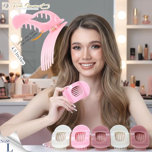 RC ROCHE 6 Pcs Flat Claw Hair Clips for Women Thick Hair French Round Duckbill Square Secure Strong Hold Grip Clamps Barrettes Curved No Slip No Crease Styling Cute Extra Jumbo, Large Cherry Blossom - color: (Large) Cherry Blossom