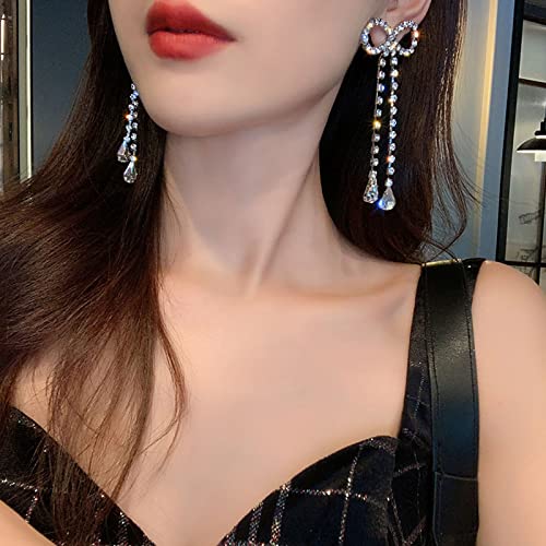 Rhinestone Bow Earrings for Women, Elegant Bridal Jewelry Statement Drop Dangle Earrings, Wedding Guest Dress Matching Accessories, Bridesmaid Gift, Sparkling Party Costume Outfit - color: F:Rhinestone Bow Earrings