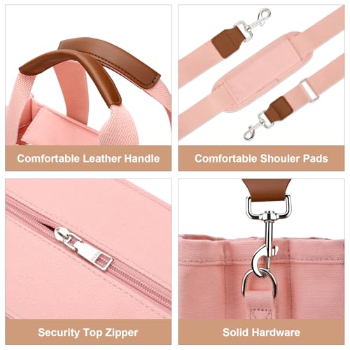 KKXIU Canvas Tote Bag for Women with Zipper and Compartments Crossbody Large Bible Messenger Purse Bag With Pockets | Canvas - color: Pink, size: X-Large