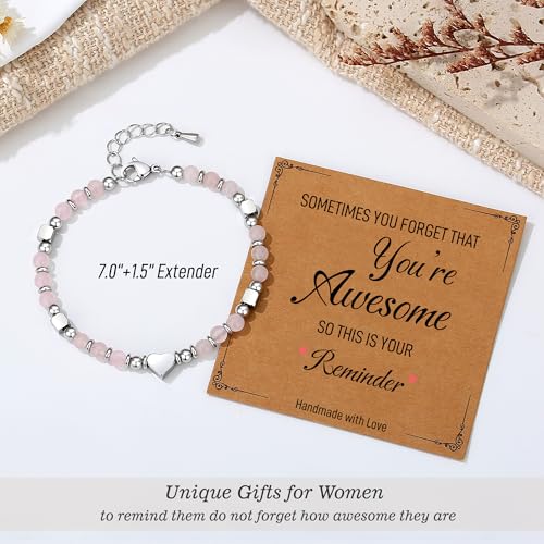 TONY & SANDY Tiny Beaded Bracelets for Women, Sometimes You Forget You're Awesome Gift, Unique Gifts for Women, Mom, Daughter, Wife, Coworker, Best Friend, Bestie, Granddaughter - style: Rose Quartz