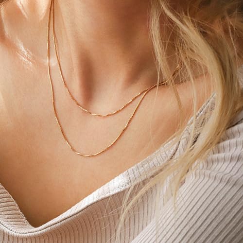 CHESKY Layered Necklaces for Women, 14K Gold Plated Chain Necklace Women Trendy Cuban Link Paperclip Chain Toggle Clasp Necklace Fashion Chunky Jewelry for Women - style: Box Chain-GD