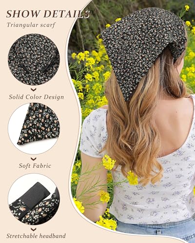 HAIMEIKANG Floral Bandana Headbands for Women Boho Hair Bandanas Scarf Triangle Kerchief Hair Bands Vintage Head Scarf(White + Orange + Black) - color: White + Orange + Black