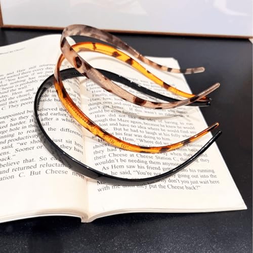3 Pack Headbands Designed for Eyewear,Flex No Pressure Hairbands for Women Leopard Pattern Comfortable Plastic Headbands with Teeth-Black,Grey,Brown - color: Bright Surface-Black,Grey,Brown
