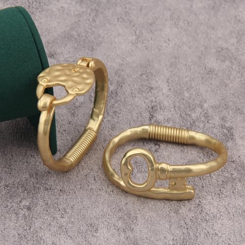 Gold Cuff Bracelet for Women Silver Beaded Bracelets Open Bangle Stackable Stretch Bead Bracelet Boho Jewelry Gifts for Wife Couple - style: Chunky Gold Arm Cuffs Set