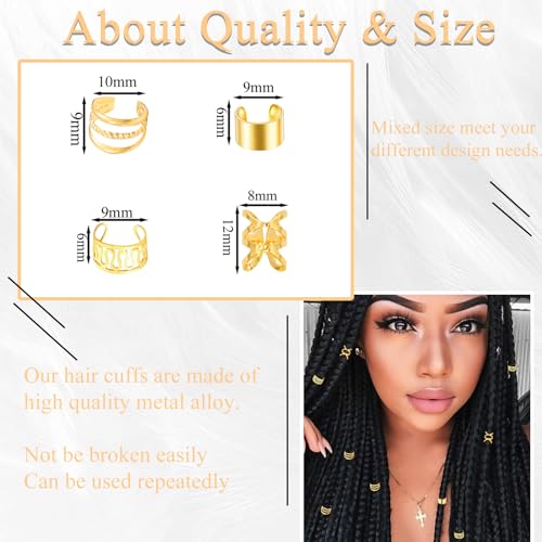 40PCS Gold Hair Jewelry for Braids - Multi Style Cuffs, Rings, Adjustable Beads for Braid Loc Dreadlock Accessories - Women and Girls - color: Silver-6