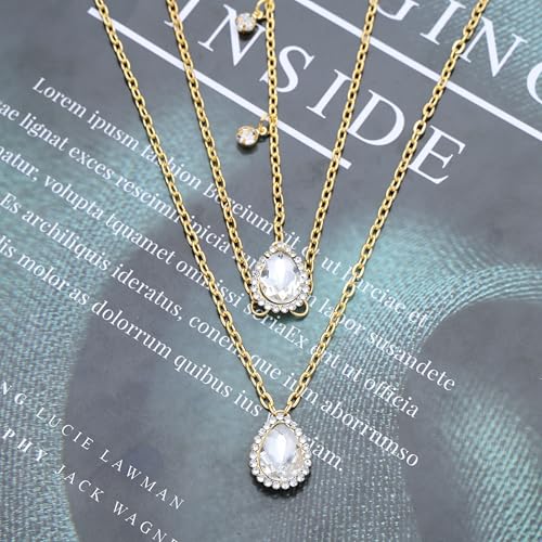 Wedding Back Necklace for Backless Dress Gold Silver Cz Bridal Backdrop Necklace Choker Rhinestone Teardrop Brides Back Body Chain Sparkly Crystal Diamond Long Drop Y Lariat Pendant Bridesmaid Women - color: Gold