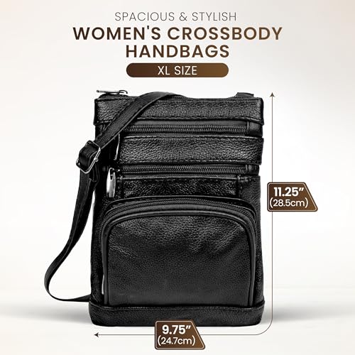 Krediz leather Crossbody Purses for Women, Multi Pocket Crossbody Purse with Adjustable Strap, Soft & Durable Leather Purse - color: Black, size: Standard