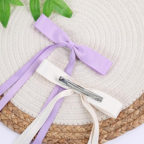 WORTL Hair Bows Clips Coquette Ribbon Bowknot with Long Tail Princess Hair Bows French Barrettes Hair Accessories for Women Girls 16PCS (Cream, Green, Purple, Black) - color: Cream, Green, Purple, Black