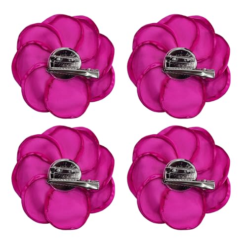 Sanrich Women's Brooches 4pcs Rose Flower Hair Clip Mexican Hair Flowers Clips Hairpin Brooch Tea Party Hats Headpieces (hot pink) - color: hot pink