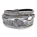 Artilady Leather Wrap Bracelets for Women - Pearl Bracelets Handmade Clasp Bangle Bracelet with Beads Jewelry Gift for Women and Mother - style: Grey with druzy