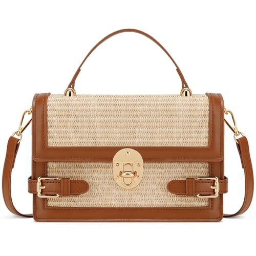 KKXIU Straw Purses for Women – Summer Beach Shoulder Purse & Clutch Handbag, Woven Crossbody Bags for Women - color: Brown